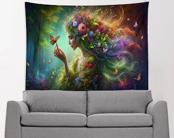Bohemian Fairy Wall Hanging Tapestry, Colorful Nature Fairy Tapestries, Large Butterfly Fairy Tapestry for Bedroom Decor