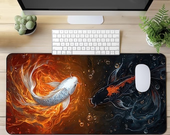 Großes Gaming Mauspad, erweiterte Mousepad mit Yin Yang Koi Fisch Design, große Schreibtisch-Mausmatte für Gaming & Büro