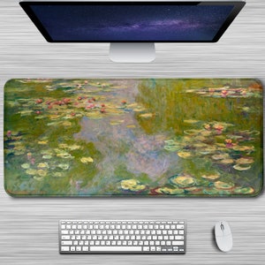 Claude Monet Desk Mat Water Lilies 1919 Desk Pad Famous Art Mouse Pad Large XXl Mousepad Extended Stitched Edges Large Rubber Base Non Slip