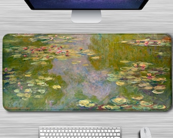 Claude Monet Desk Mat Water Lilies 1919 Desk Pad Famous Art Mouse Pad Large XXl Mousepad Extended Stitched Edges Large Rubber Base Non Slip