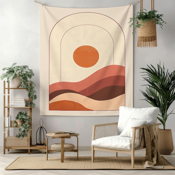 Minimalist Sunset Tapestry Boho Wall Hanging Decor Abstract Desert Landscape Art Modern Minimal Tapestries Warm Earth Tone Wall Art Etsy