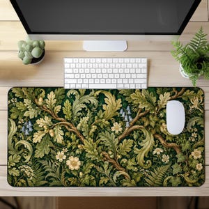 Tapete de mesa William Morris Forest, tapete de rato botânico, tapete de mesa verde vintage, estilo artes e ofícios, tapete de rato para jogos XXL, decoração de escritório estilo cottagecore