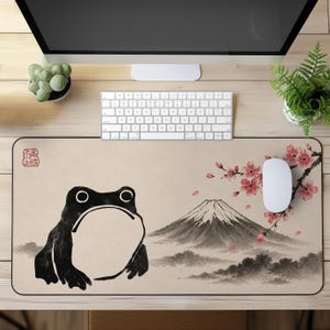Matsumoto Hoji Frosch-Schreibtischunterlage, Japanisches Frosch-Mauspad, Fuji-Motiv, Sakura Gaming-Mauspad, Zen-Schreibtischunterlage XXL, Japanisches Deko-Geschenk