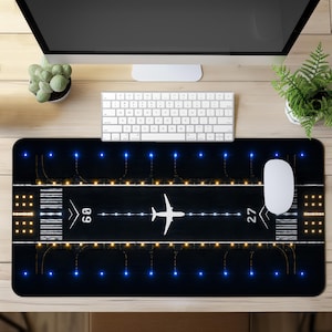 Airport Runway Desk Mat, Airplane Mouse Pad, Aviation Gaming Desk Pad, Pilot Office Decor, Night Flight XXL Desk Mat, Travel Lover Gift image 2