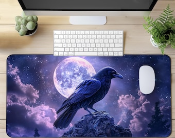 Raven ゲーミングデスクマット XXL、月夜のデザインの大型マウスパッド