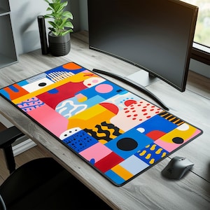 Abstract Desk Mat, Large Colorful Mouse Pad, Modern Art Gaming Mat, Extra Large Desk Pad, Vibrant Aesthetic Desk Decor