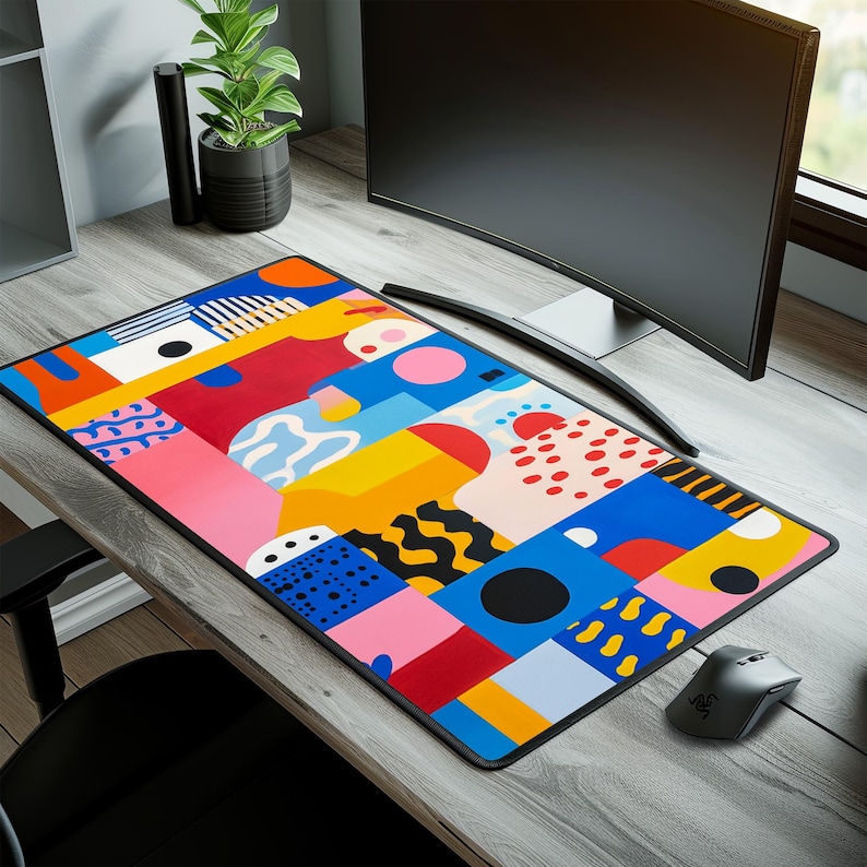 Abstract Desk Mat, Large Colorful Mouse Pad, Modern Art Gaming Mat, Extra Large Desk Pad, Vibrant Aesthetic Desk Decor