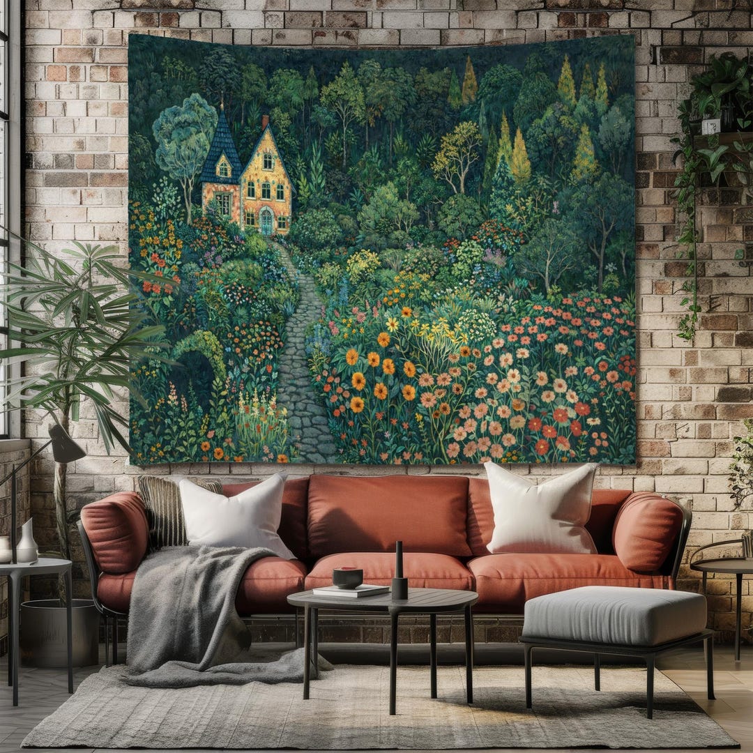 Cottagecore Garden House Tapestry Floral Landscape Wall Hanging Cozy ...