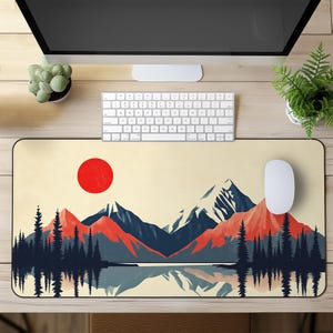 Mountain Desk Mat, Large Minimalist Mouse Pad, Retro Sunset Landscape Gaming Mat, Extra Large Desk Pad, Aesthetic Nature Desk Decor
