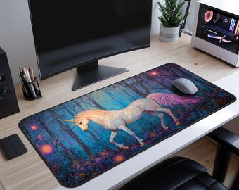 Tappetino per mouse da gioco Fantasy Unicorn Big XXL - Grande tappetino da scrivania con base antiscivolo - Tappetino per mouse con tastiera estesa per giocatori e amanti dei miti