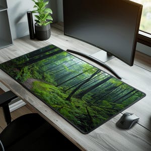 Serene Forest Gaming Mouse Pad, Large Nature Desk Mat, Non-Slip XXL Mousepad, Green Aesthetic Office Decor, Gift For Nature Lovers, Zen