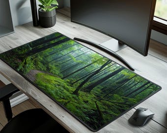 Tappetino per mouse da gioco Serene Forest, grande tappetino da scrivania naturale, tappetino per mouse XXL antiscivolo, arredamento per ufficio estetico verde, regalo per gli amanti della natura, Zen