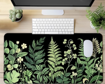 Tappetino per mouse da gioco XXL Botanical elegante e grande – Tappetino da scrivania esteso con vegetazione e felci, tappetino per mouse grande ed estetico per casa o ufficio