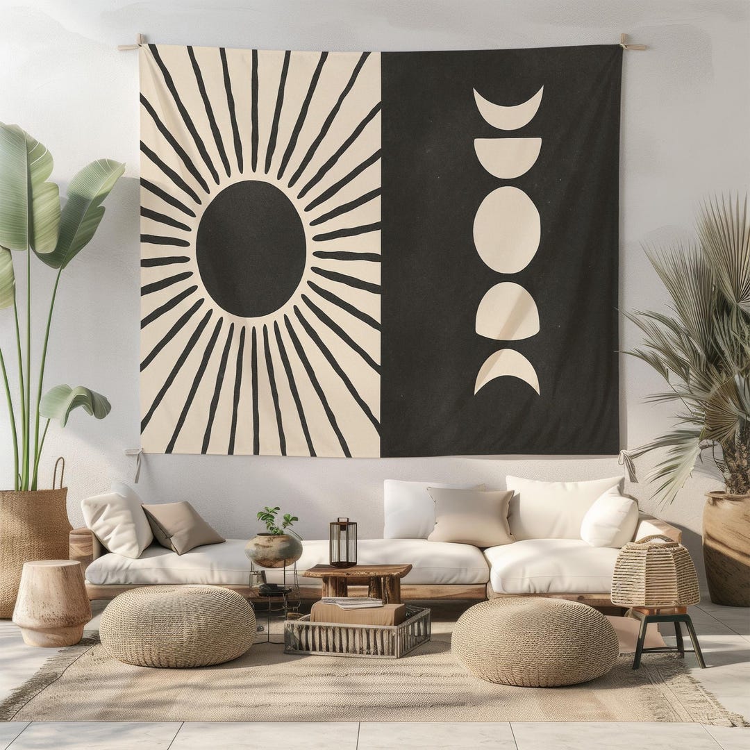 Minimalist Sun and Moon Phase Tapestry Boho Celestial Wall Hanging ...