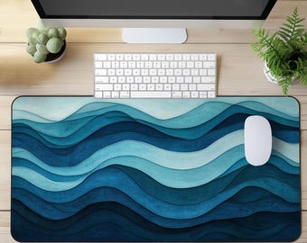 Large Desk Mat With Abstract Ocean Wave Print, Aesthetic Mouse Pad For Home Office, Gaming Desk Pad, Oversized Artistic, Gift For Him Or Her