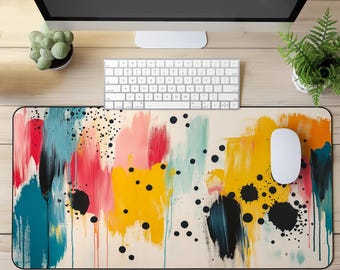 Bold Abstract Desk Mat, Large Colorful Mouse Pad, Artistic Paint Splatter Desk Pad, Extra Large Gaming Mat, Vibrant Office Desk Decor