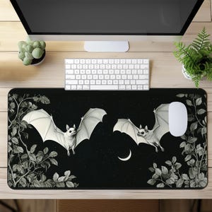 Gothic Bat Gaming Mouse Pad, XL Dark Aesthetic Desk Mat, Vintage Nocturnal Art Mousepad, Large Extended Mouse Mat, Witchy Office Decor