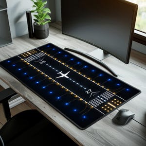 Airport Runway Desk Mat, Airplane Mouse Pad, Aviation Gaming Desk Pad, Pilot Office Decor, Night Flight XXL Desk Mat, Travel Lover Gift image 3