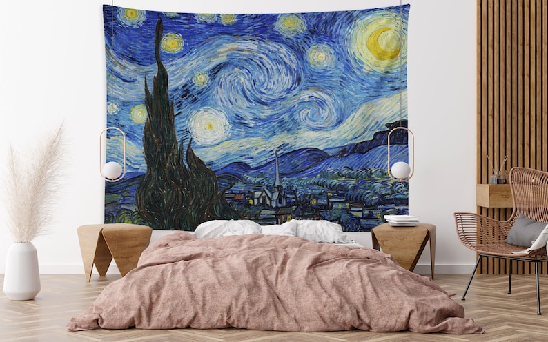 Van Gogh Starry Night Tapestry Art Wall Hanging Tapestries for Dorm