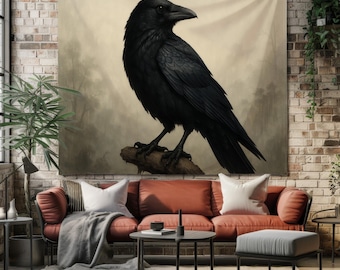 Witchy Raven Tapestry Dark Gothic Crow Animal Mystic Wall Decor