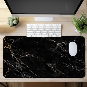 Schreibtischunterlage aus schwarzem Marmor, minimalistische Büro-Schreibtischunterlage, moderne Gaming-Schreibtischunterlage in Schwarz und Gold, Arbeitsplatzdekoration, XXL-Mauspad