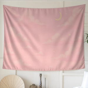 Kawaii Tapestry, Pink Wall Decor, Soft Girl Room, Moon and Stars Art, Pastel Tapestry, Cute Dorm Decor, Celestial Wall Art, Pink Aesthetic
