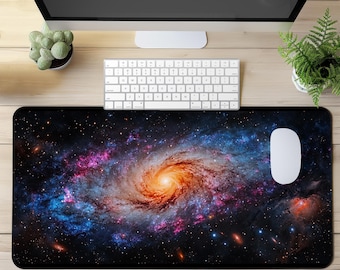 Large Galaxy Desk Mat Spiral Nebula XXL Size Mouse Pad with Cosmic Stars and Deep Space Extended XL Waterproof Stitched Pad for Sci-Fi Desks