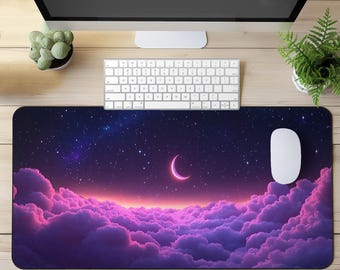 Tappetino per mouse da gioco Galaxy Night Sky XL, tappetino da scrivania Aesthetic Cloud, tappetino per mouse esteso Crescent Moon, regalo di installazione della scrivania cosmica