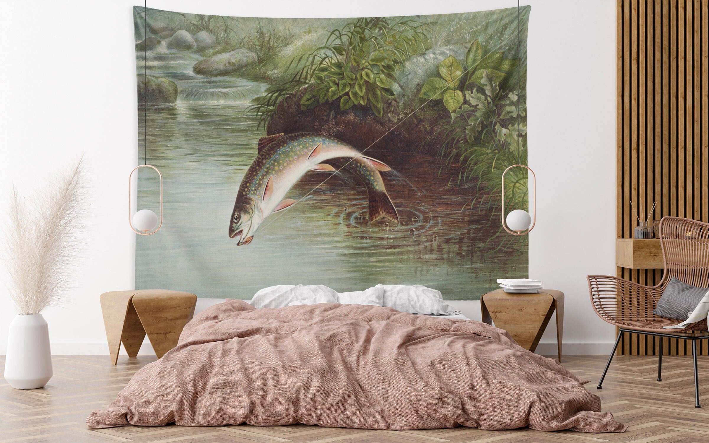 Fishing Tapestry Leaping Brook Trout Samuel Kilbourne Art Print