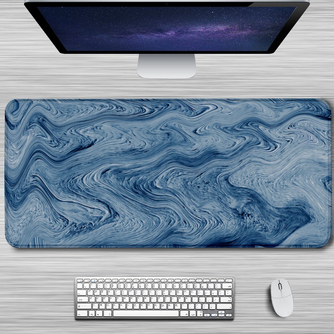 Blue Marble Desk Mat Fluid Art Mouse Pad Aesthetic Mousepad Unique Desk ...