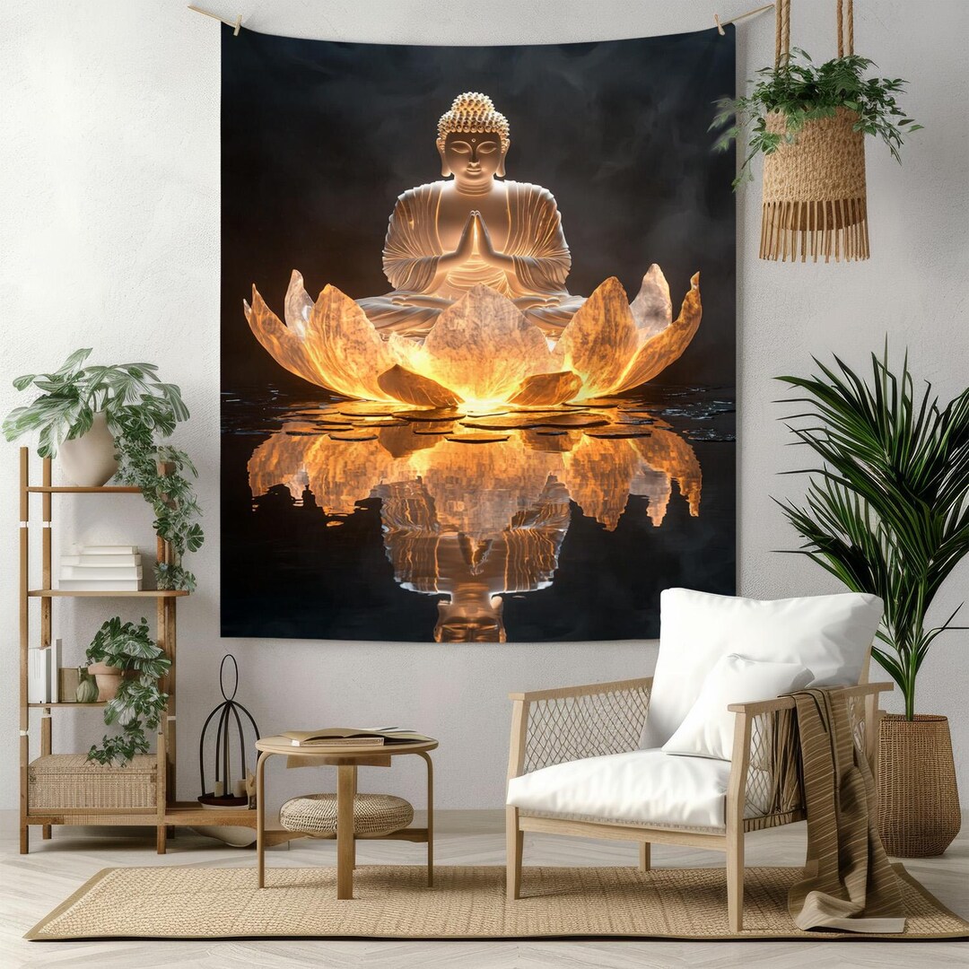 Buddha Tapestry | Illuminated Lotus Wall Hanging | Zen Meditation Decor ...