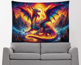Arazzo Fantasy Con Draghi Viola 90x70 Cm | Decorazione Da Parete Per Camera Da Letto E Soggiorno