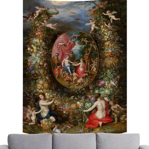 Christian Tapestry Angels Renaissance Wall Art Wall Decor Retro Floral Aesthetic Christian Religious Wall Decor Hanging Tapestries Large