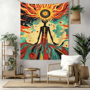 Psychedelic Meditation Tapestry Wall Hanging - Vibrant Chakra Art - Large Trippy Tapestries for Bedroom, Living Room, Yoga Space Decor