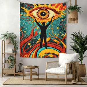 Psychedelic Eye Wall Tapestry with Cosmic Abstract Design – Trippy Spiritual Art for Dorm, Studio, Meditation or Festival Decor