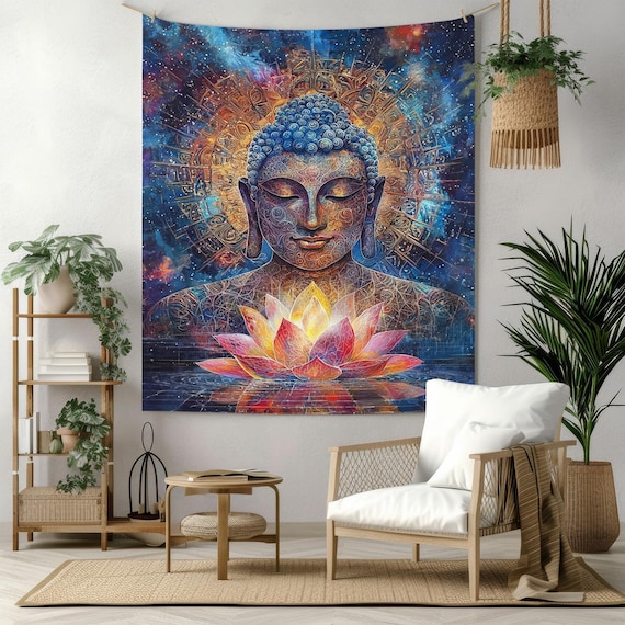 Buddha Wall Tapestry With Lotus Flower and Sacred Geometry – Zen