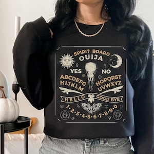Ouija Board, Halloween Sweatshirt, Fall Sweatshirt, Oversized, Spirit Board, Skull Graphic Sweatshirt, Mystical, Celestial, Witch Sweatshirt