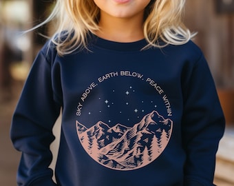 Youth Nature Sweatshirt, Camping Hiking Outdoor Hoodie, Mountain Crewneck Sweater for Kids, Kids Hiking Camping Nature Lover Gift for Her