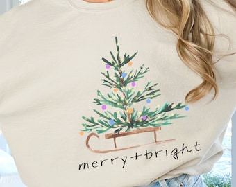 Christmas Sweatshirt for Women, Merry and Bright Christmas Hoodie, Christmas Tree Crewneck, Christmas, Matching Family Holiday Sweaters