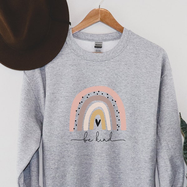 Women's Graphic Crew Neck Sweatshirt | Be Kind Sweatshirt | Rainbow Sweatshirt | Be Kind Crew | Inspirational Sweatshirt | Boho Sweatshirt