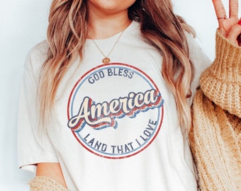 God Bless America Shirt, 4th of July Shirts for Women, Vintage 4th of July Tshirts, Women's 4th of July Tees, Vintage America Tee