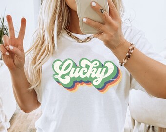 Retro Lucky St. Patrick's Day Shirt, St Patricks Lucky Green T-Shirt, passende Familie, Gruppen-Shirts, Kinder Kleinkind St. Patricks Day Shirts