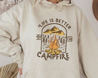 Vintage Camping Kapuzen-Sweatshirt, Frauen Grafik Lagerfeuer Hoodie. Camper Hoodies für Frauen, erkunden Natur Hoodie, Hoodie im Vintage-Stil