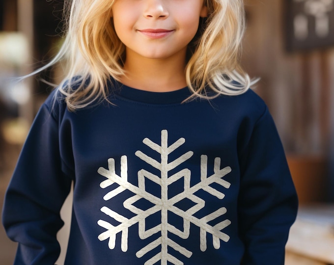 Youth Snowflake Sweatshirt or Hoodie, Winter Holiday Sweater, Ski Snowboard Pullover, Let it Snow Gift, Faux Yarn Apres Ski Apparel