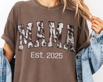 Personalized Mama Cowhide Print Shirt, Comfort Colors, Custom Names Mom Tee, New Mother Baby Shower Gift, Mom Gifts