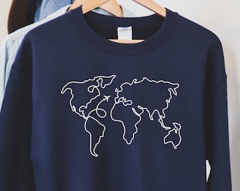 Travel Sweatshirt, Airplane Sweatshirt, World Map Sweatshirt, Travel Gift, Travel Sweater, Unisex Crewneck, Adventure Explore Wanderlust Tee