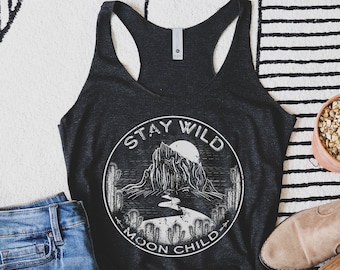 Stay Wild Moon Child, Women's Vintage Boho Racerback Tank, Hippie Tank, Stay Wild Tank, Hippie Clothes, Retro tank top