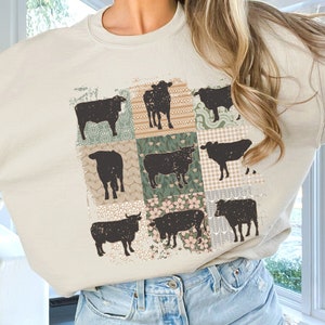 Boho Cow Sweatshirt, Retro Cow Hoodie, Floral Farmhouse Cottagecore Farm Life Crewneck Sweater, Cow Lover Gift for Her