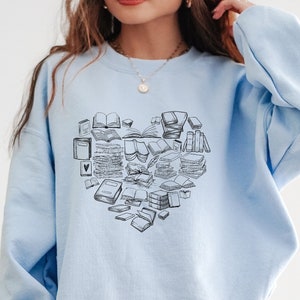 Book Heart Sweatshirt, Book Lover Sweatshirt for Women, Women&#39;s Reading Sweatshirt, Bookworm, Bibliophile Tee, Book Lover Gift