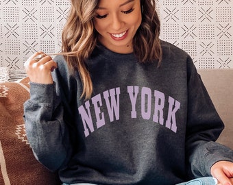 New York Oversized Varsity Lettering Crew Sweatshirt, NYC Sweatshirt for women or men